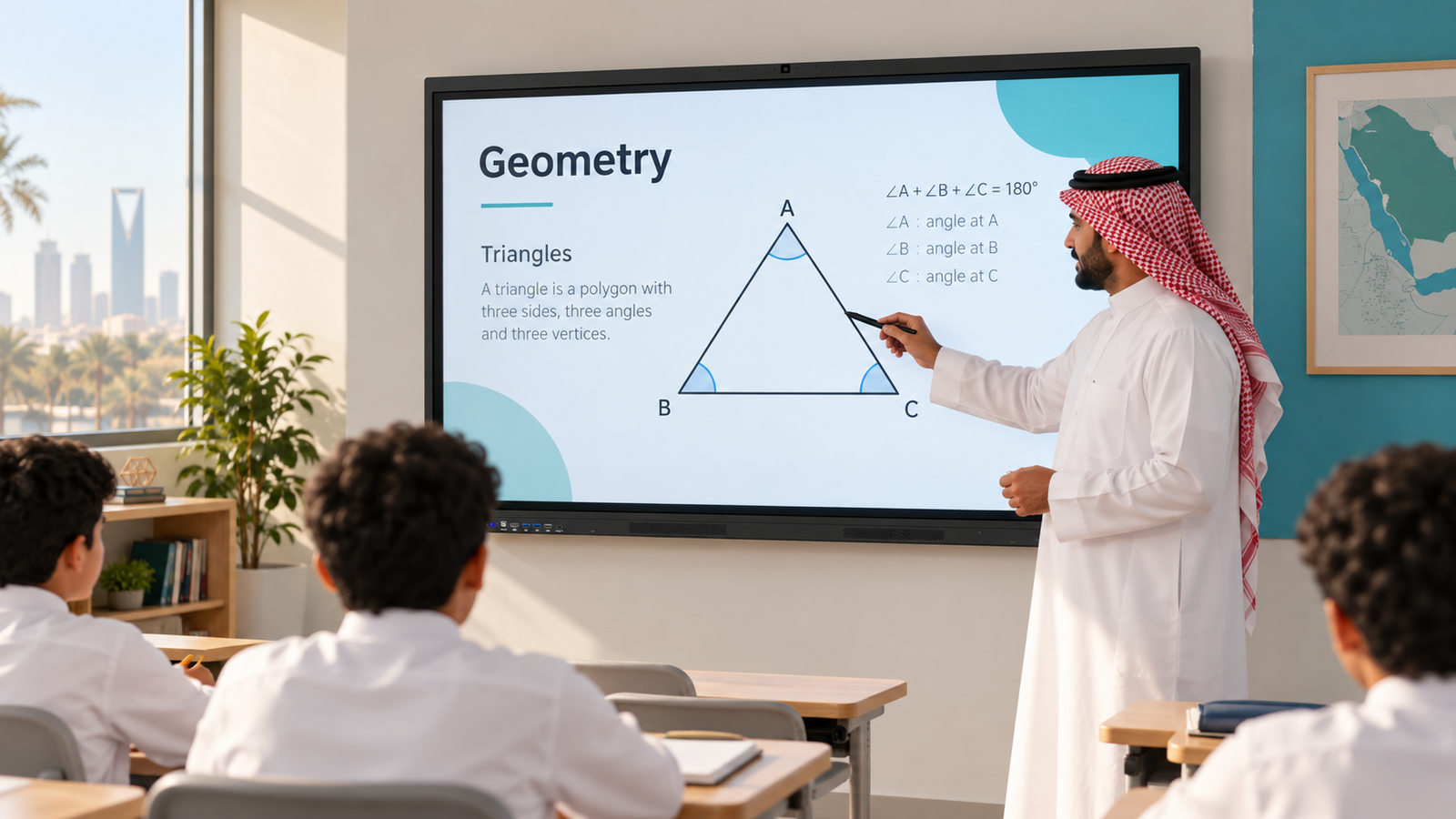 Concept scene of an interactive display in a Saudi classroom
